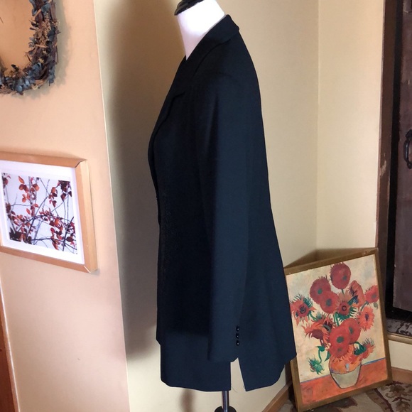 Vintage TAHARI Size 12 Intricate Beaded Scroll Front Long Blazer Laine Wool USA - Picture 4 of 16